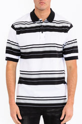 Men Plus Polo Old School Striped Pique Front Button Shirt Zarnesh